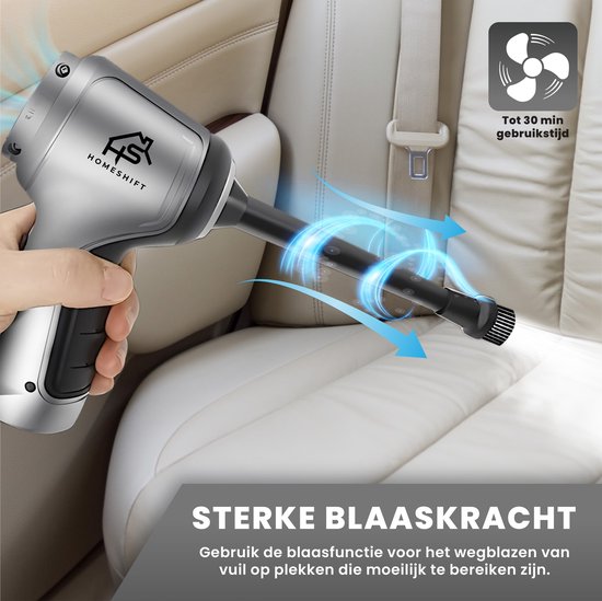 HomeShift® Auto Stofzuiger Draadloos V2 PRO - Kruimelzuiger - Handstofzuiger - Kleine Stofzuiger - Draadloze stofzuiger - Air Duster - Nat & Droog - Metallic