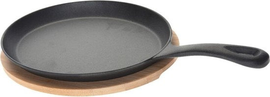 Tapas pan ovaal 24cm gietijzer met onderzetter