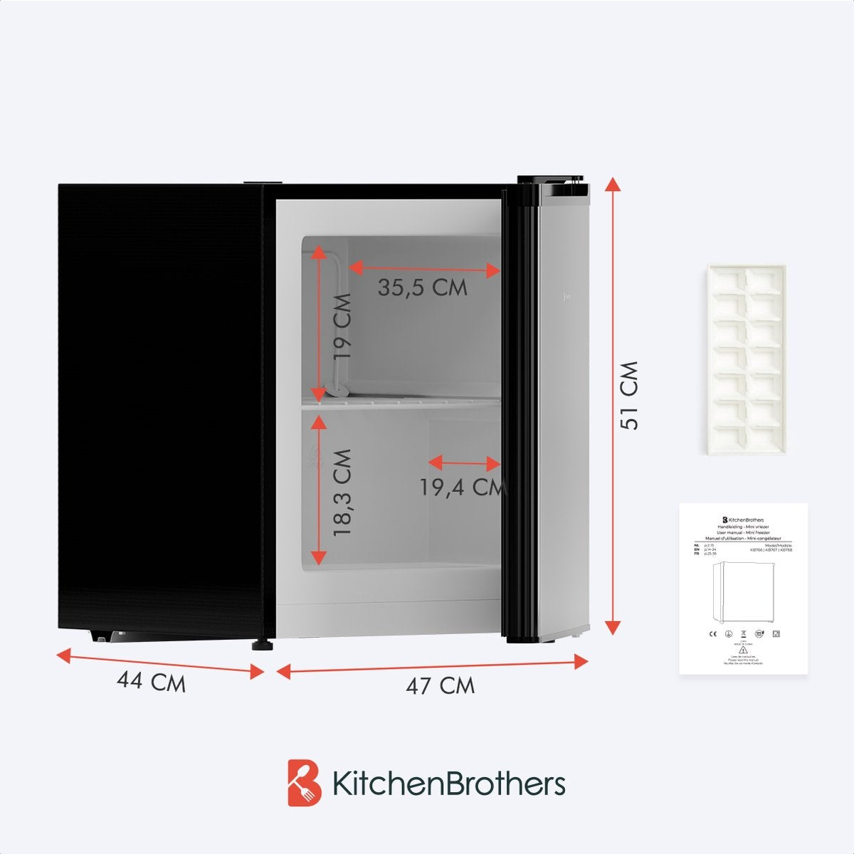 KitchenBrothers Mini Vriezer - 33L - Kleine Diepvries - Vrijstaand - Compact - Zwart