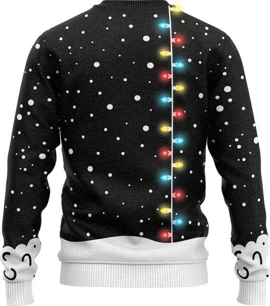 JAP Christmas Kersttrui met lichtjes (maat XL) - 100% Gerecycled - Kriebelt niet - Kerstcadeau volwassenen - Foute Kersttrui dames en heren - Holly Jolly - Zwart