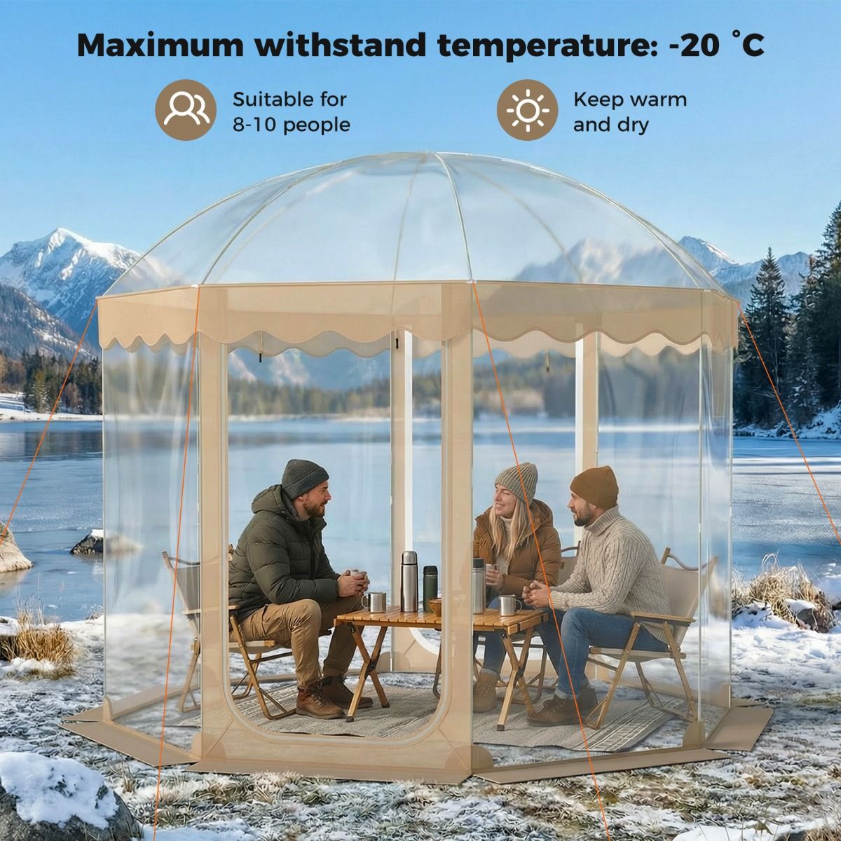 Coast Pop-up Bubbeltent - 8 tot 10 personen - 540° panoramisch uitzicht - transparant - 305 x 305 x 210 cm