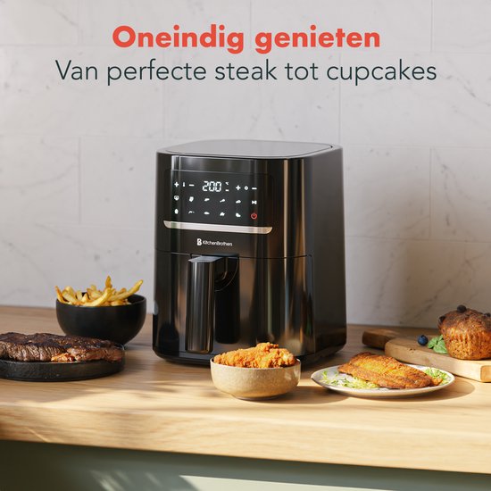 KitchenBrothers Airfryer - 3,3L - 1400W - Heteluchtfriteuse - 50ºC tot 200ºC - Compact - 10 Kookprogramma's - Zwart
