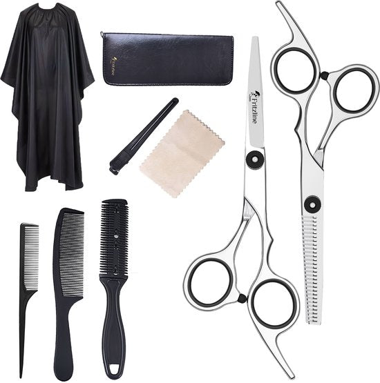 Fritzline 9-delige Kappersset - Kappersscharen - Kappersmantel - haar schaar - kapper - schaar kapper - uitdunschaar - uitdunschaar kapper - professionele kappersset - kappersmantel - kapmantel - kapper spullen