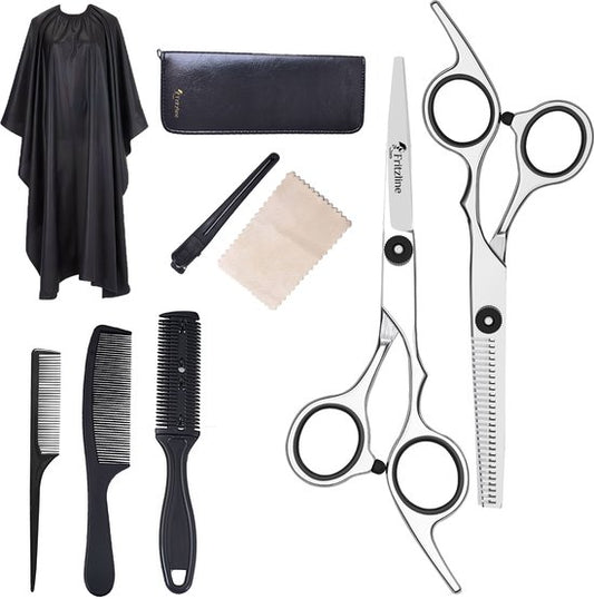 Fritzline 9-delige Kappersset - Kappersscharen - Kappersmantel - haar schaar - kapper - schaar kapper - uitdunschaar - uitdunschaar kapper - professionele kappersset - kappersmantel - kapmantel - kapper spullen