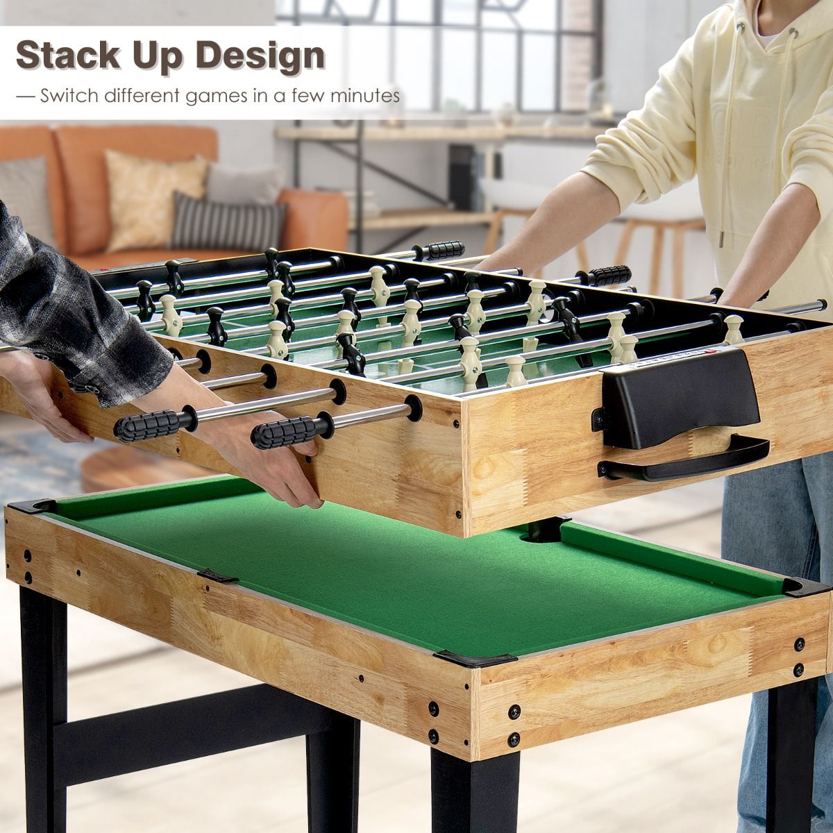 Coast Multifunctionele Speeltafel - 10-in-1 spellen - Stapelbaar ontwerp - Hout - 105,5 x 61 x 80 cm