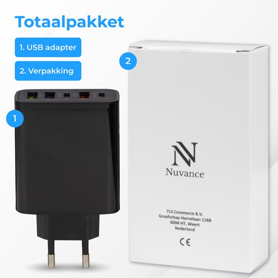 Nuvance - USB Adapter - 5 Poorten - USB Stekker - USB Oplader - Geschikt voor iedere USB Kabel - Zwart