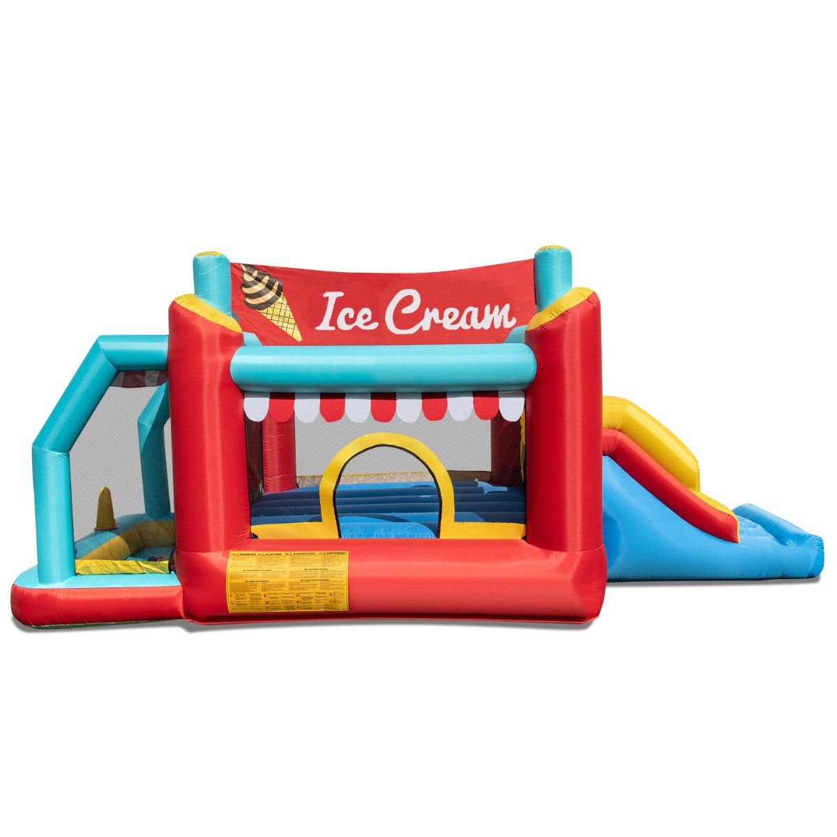 Coast Opblaasbaar Springkussen 5-in-1 - Glijbaan - Ballenbad - Basketbalring - Meerkleurig 485,5 x 239 x 206 cm