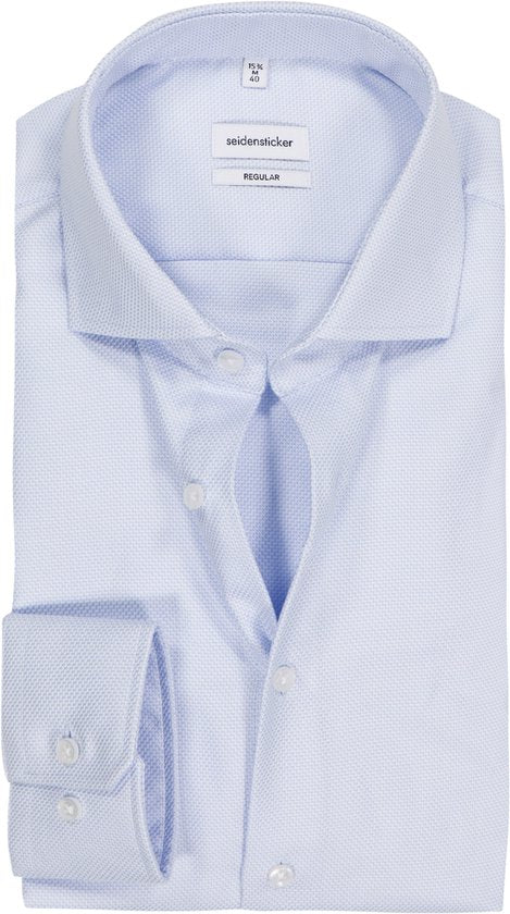 Seidensticker regular fit overhemd - mouwlengte 7 - structuur - blauw - Strijkvrij - maat  44