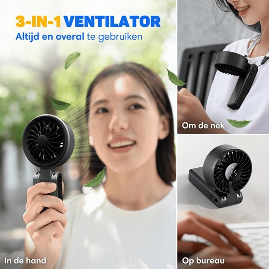 Vulpes Goods® Tech – Handventilator PRO 3in1 – USB Oplaadbaar & Draagbaar – Nekventilator – 14u Koeling