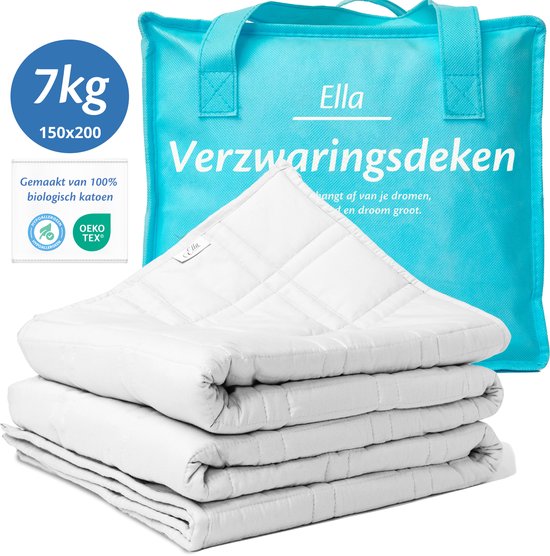 Ella Verzwaringsdeken 7 kg - OEKO-TEX Katoen Zwaartedeken 150 x 200cm - Weighted Blanket - Verzwaarde Deken - Wit