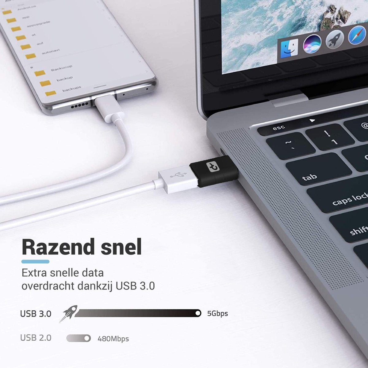 Teeco USB C naar USB A Adapter - 2 Stuks - Hub voor Macbook - 10Gbps - Zwart