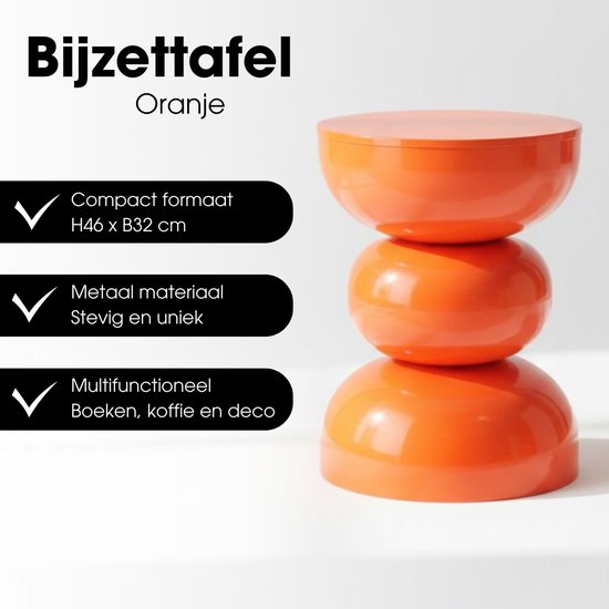 Mica Decorations Luna Tafel - Bijzettafel met Open Rond Design van Stevig IJzer - Salontafel Minimalistisch Voor Binnen - Nachtkastje Voor Kleine Ruimtes - H46 x Ø32 cm - Oranje