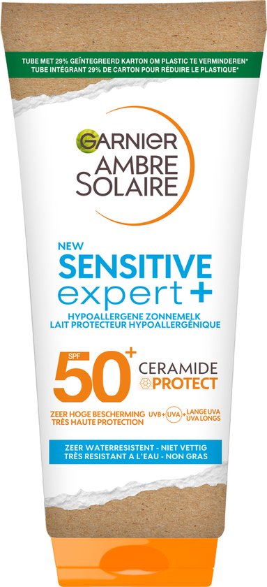Garnier Ambre Solaire Sensitive Expert+ SPF50+ - Hypoallergene Zonnebrandmelk voor de Gevoelige Huid met Ceramide Protect - 175 ML