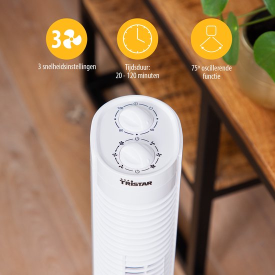 Tristar Torenventilator – Timer tot 120 min – Oscillerend – 3 Snelheden – Stil & Compact – VE‑5900 – Wit