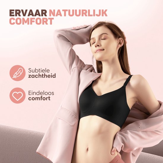 Vulpes Goods® BabyCare - Voedingsbh zonder beugels - Zwangerschapsbh - Naadloze Borstvoedingsbh - Slaapbh - verstelbare schouderband - ultra zachte stof - uitneembare vulling - voorkant met flap - handig met Borstvoeding - Zwart - L