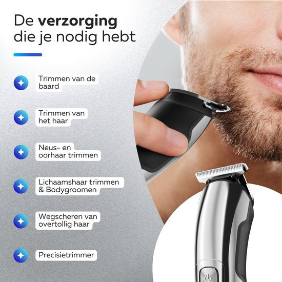 6-in-1 Baardtrimmer Mannen - 6 Verwisselbare Opzetstukken - Trimmer Baard en Lichaam - Bodygroomer - Neus en Oortrimmer