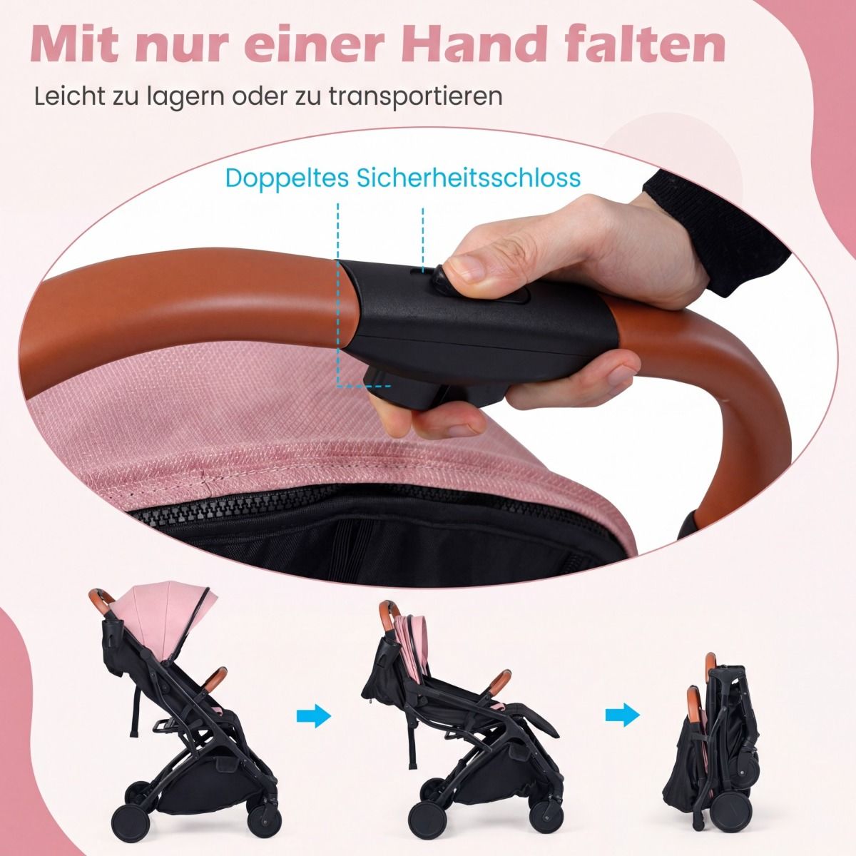 Coast Kinderwagen - inklapbaar - verstelbare rugleuning en voetsteun - roze