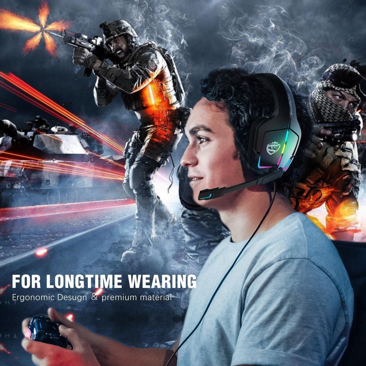 SoulBytes S12 RGB Over-ear Koptelefoons - Gaming headset met Stereo Microfoon - Multi platform -Zwart