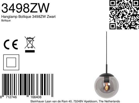 Steinhauer - hanglamp - Bollique - zwart - glas metaal - Ø 30cm - E27 - 3498ZW