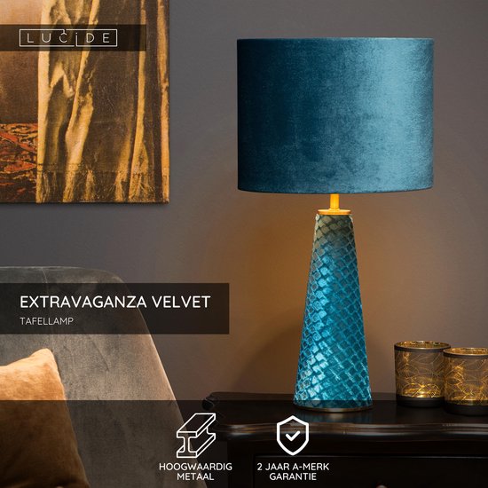 Lucide EXTRAVAGANZA VELVET - Tafellamp - Ø 25 cm - 1xE27 - Turkoois
