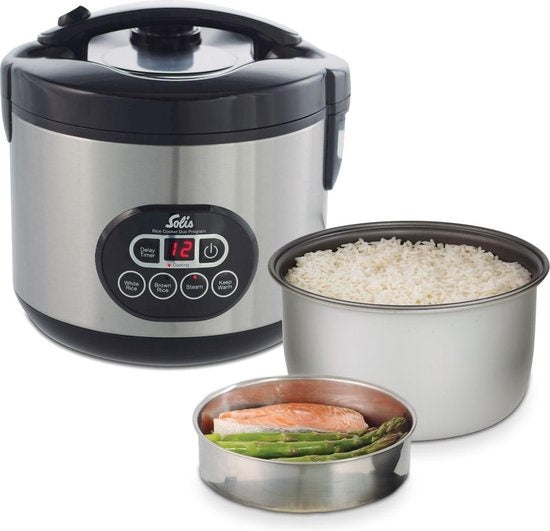 Solis Rice Cooker Duo Programm 817 Rice Cooker met Stomer - Rijstkoker en Stoomkoker - Stoompan - 23 x 23 x 24 cm - Zilver