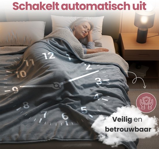 STAUS&BACH Elektrische deken XXL - 2 persoons bovendeken - Dubbelzijdig Fleece Sherpa Warmtedeken - Grijs blauw - 180x130 cm PowerNap