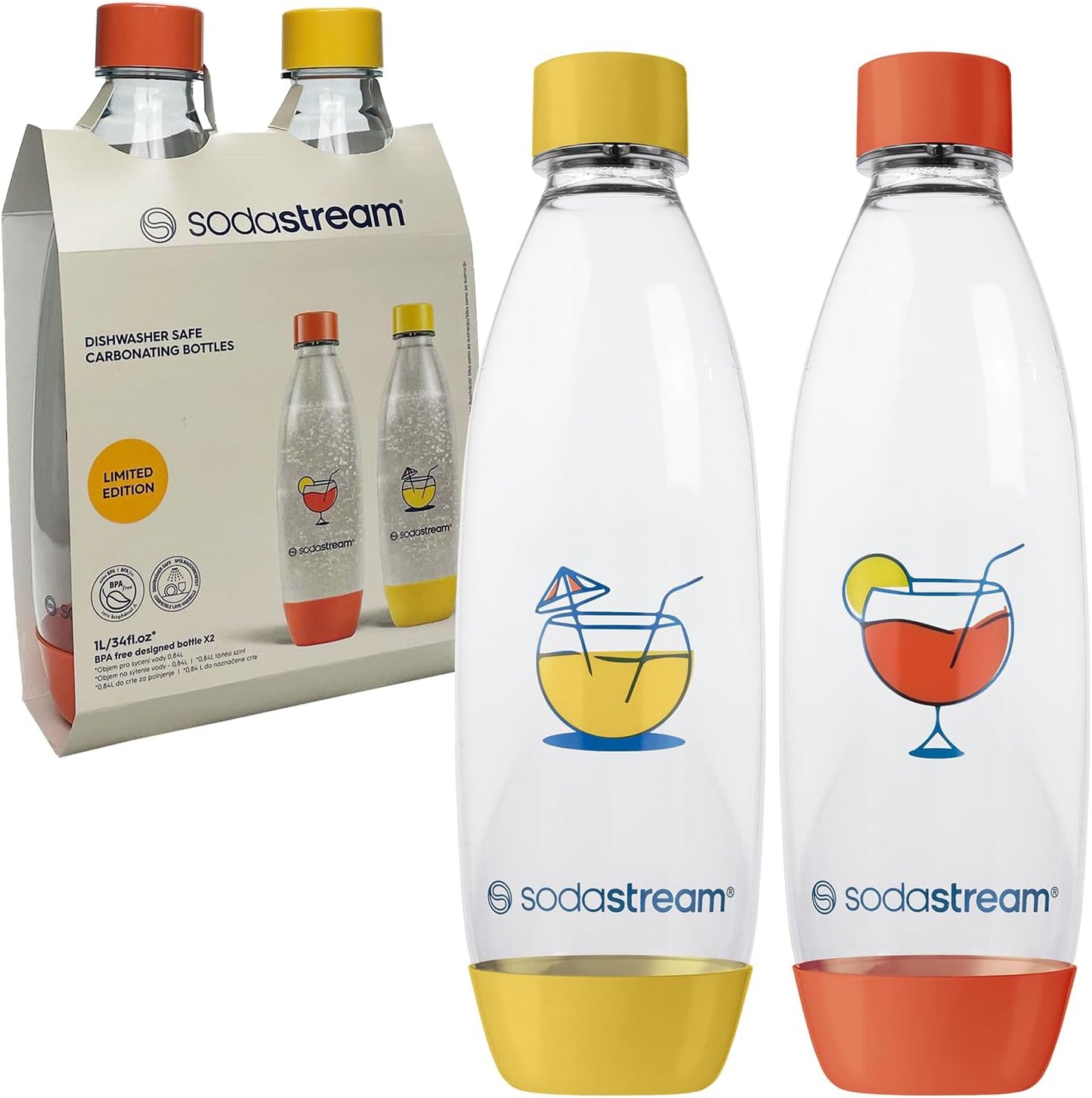 Sodastream Fuse Bruiswaterflessen - Set van 2 - 1 Liter per Fles - Kleurrijk - Vaatwasserbestendig