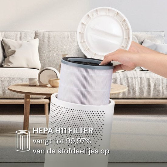 Vitapur Luchtreiniger - Air purifier - Luchtreiniger met HEPA filter - Ionisator met 360 graden flow - extreem stil met timer - wit