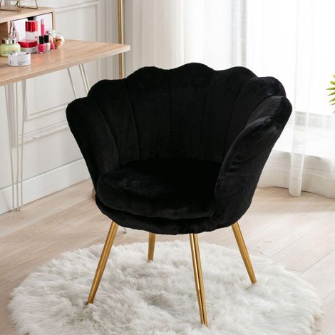 Wahson Fluwelen Accentstoel - Moderne Vanity Armstoel met Bloemblad Rugleuning - Zwart