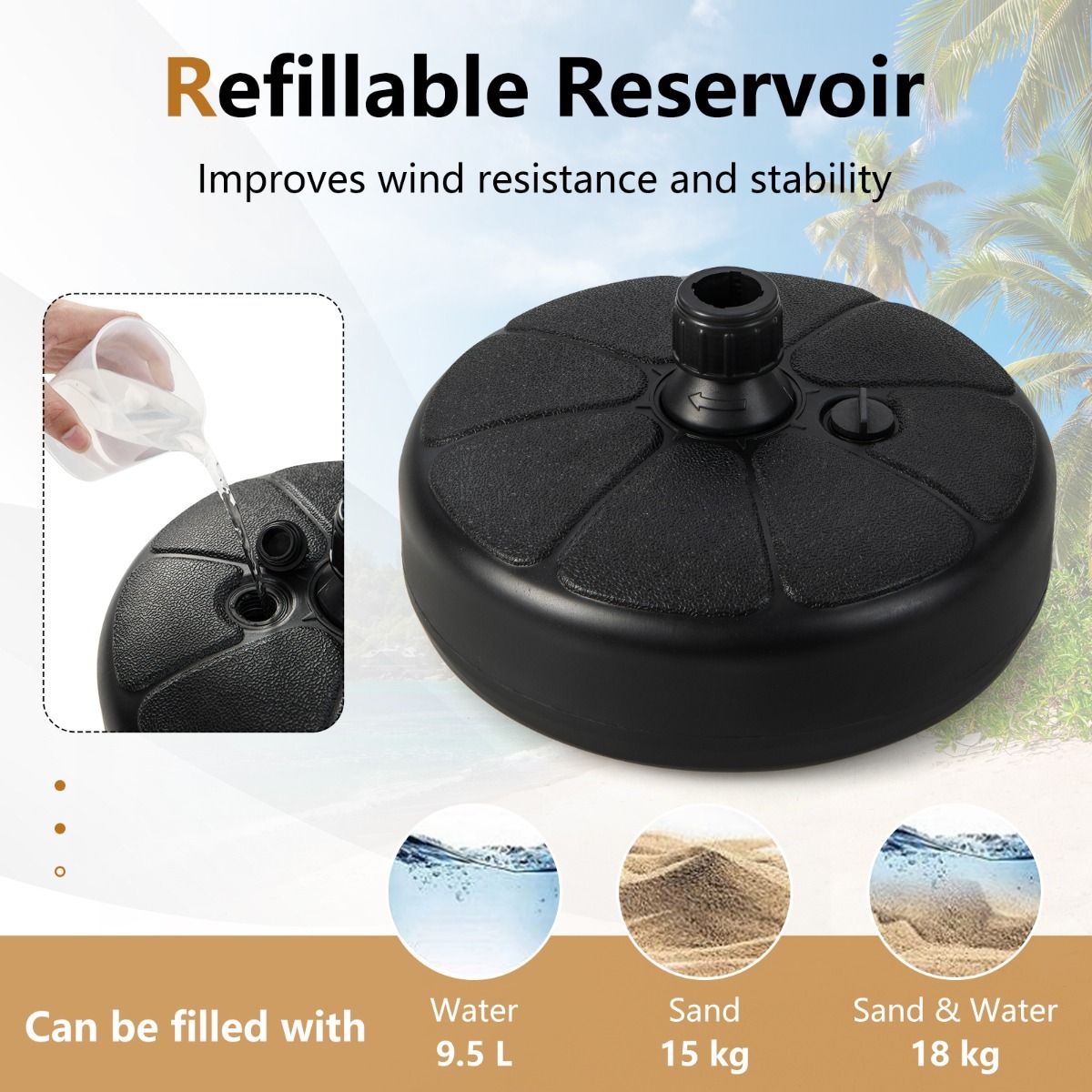 Coast Buitenparasolvoet - Voor Φ38mm Parasolstokken - HDPE - 37 x 19 cm - Zwart