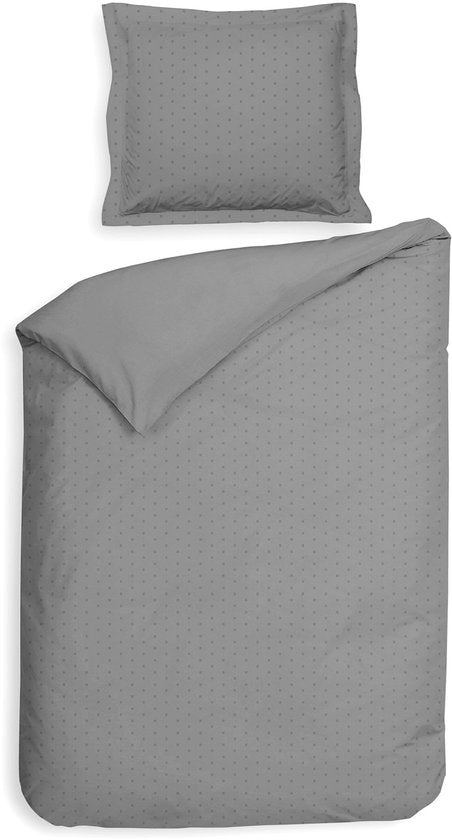 Heckettlane Dekbedovertrek Punto - Bedlinnen met Stippen - 260x200-220 cm - Lits-Jumeaux XL - Grijs - Dekbedovertrek van 100% Katoen-Satijn