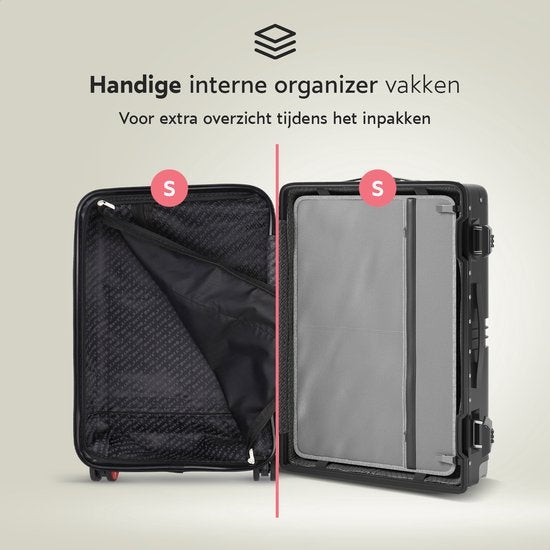 ONYX 2-delige Kofferset - Handbagage met voorvak en Check-in koffer - 35L/100 L - TSA slot - Lichtgewicht Trolley - Aluminium sluiting - Zwart