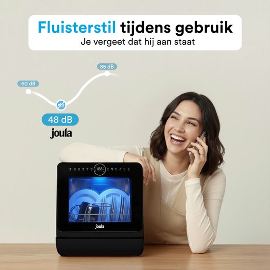 Joula Mini Vaatwasser met Waterreservoir - 8 Wasprogramma's - 5 Couverts - Kleine Smalle Vrijstaande Afwasmachine - Camping - Zwart