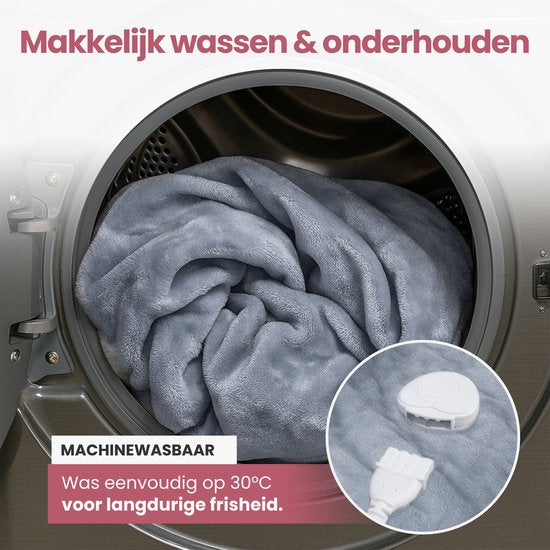 STAUS&BACH Elektrische deken XXL - 2 persoons bovendeken - Dubbelzijdig Fleece Sherpa Warmtedeken - Grijs blauw - 180x130 cm PowerNap