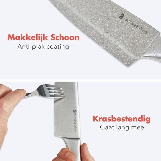 KitchenBrothers Messenset - Messenblok - 16-Delig - met Schaar en Aanzetstaal - Zilver/ RVS