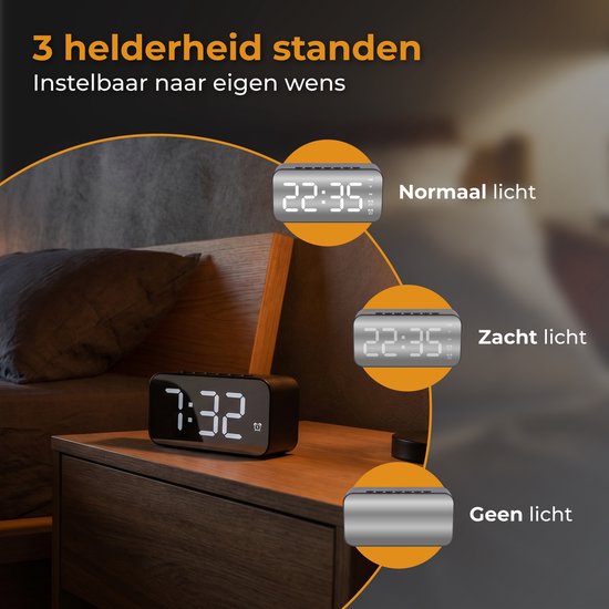 Nuvance Wekkerradio - Digitale Wekker Slaapkamer - Radiowekker - 2 Alarmen - Dimfunctie - Wekkers Digitaal - Klokradio met Wekker