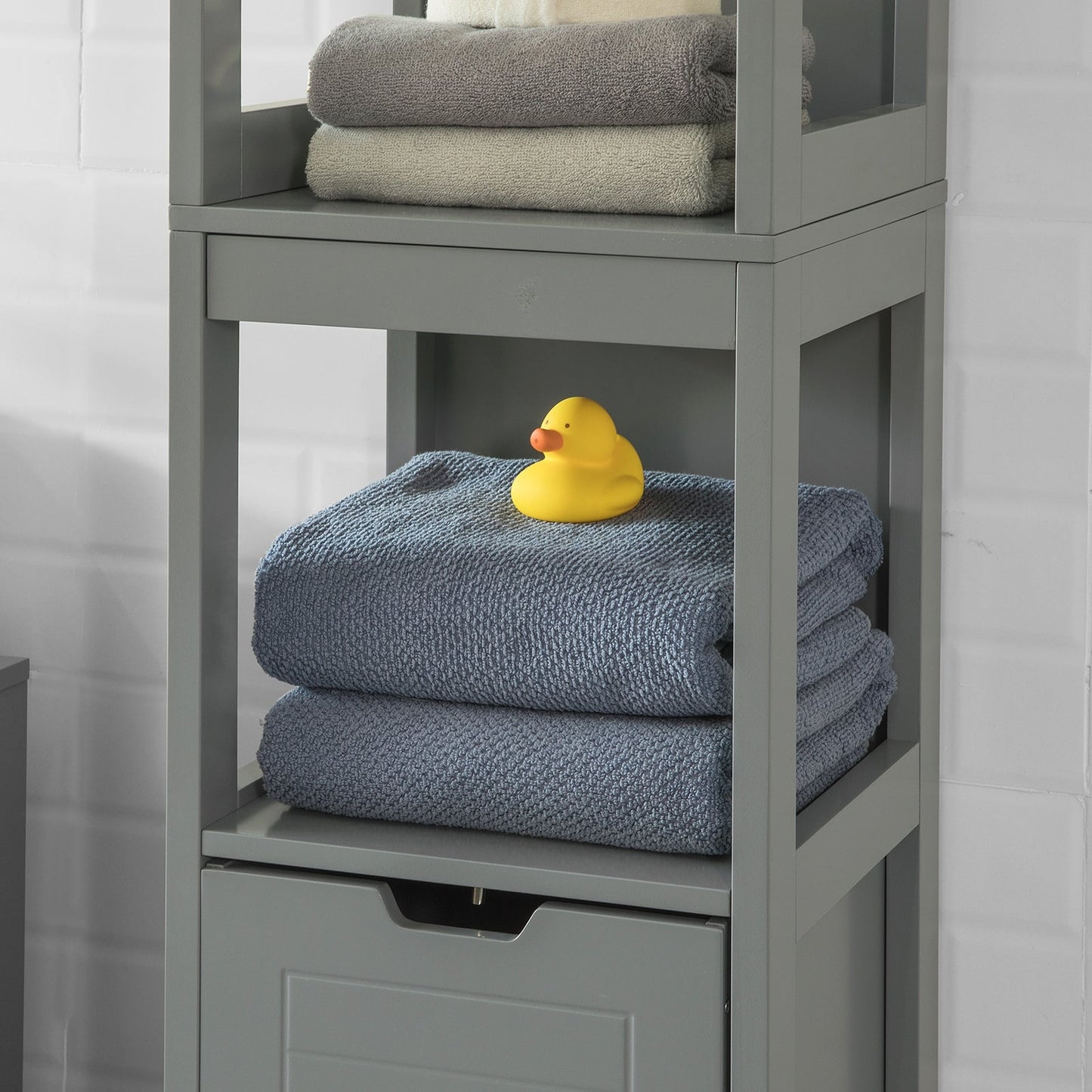 SoBuy Hoge Badkamerkast Met Voetkussen - 2 Lades - Grijs - 30x30x145cm