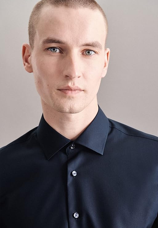 seidensticker Business Hemd Slim Fit Bügelfrei Kent Langarm heren Businesshemd (1-Pack) -  Maat 42 - Navy blauw