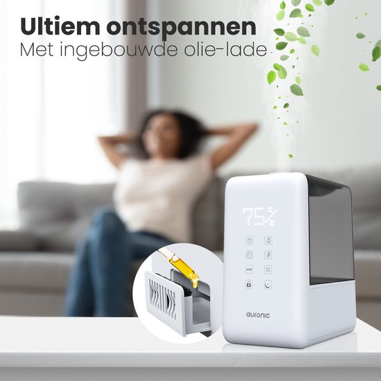 Auronic Luchtbevochtiger - 6L Tankcapaciteit Incl. Waterfilter - Babykamer & Slaapkamer - 3 Vernevelingsstanden - Wit