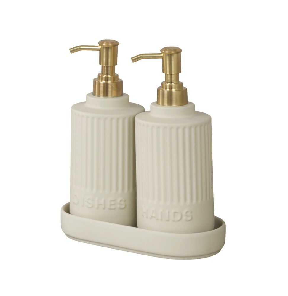 WENKO Heidi Zeep- en Afwasmiddeldispenser Set Crème - 2 x 550 ml - Keramiek