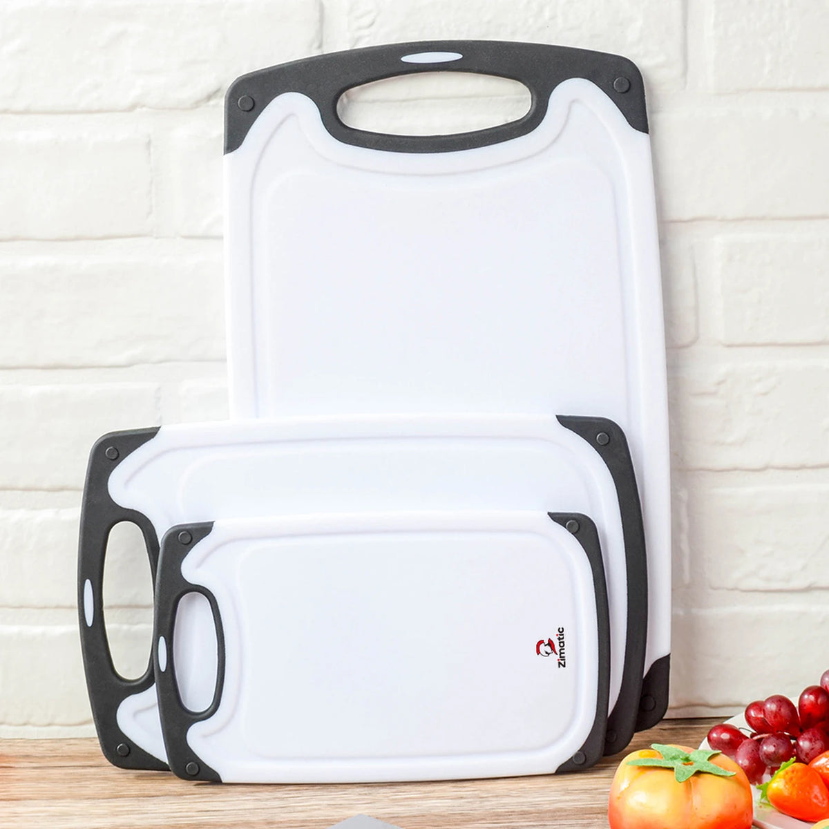 Zimatic Snijplankenset 3-Delig - Wit/Zwart - BPA-Vrij, Antislip Handvat