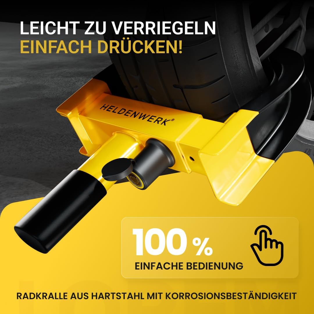 Heldenwerk Parkklauw Wielklem - voor 18-30cm bandbreedte - 10x10x10mm - Zwart/Geel
