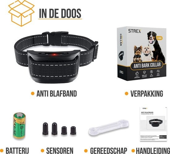 Strex Anti Blafband voor Honden - 3-60KG - Zonder Schok - Vibratie en Audio - Anti Blaf Band