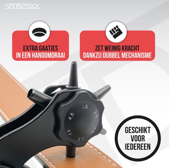 SolidStock Gaatjestang voor riem - met Meetlat - Ponstang - Revolvertang - Gatentang - Rood