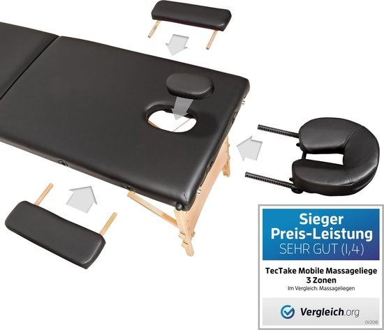 3 zones mobiele massagetafel- Bekleding 3 cm + draagtas zwart