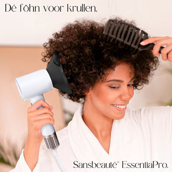 Sansbeauté® Föhn met Diffuser – Krullen – 110.000RPM - Ionische Haardroger met Borstel - 3 Standen - 3 Opzetstukken – Reisföhn - Coolshot – Haarföhn met Diffuser – Hair Dryer - 2000W - EssentiaPRO®