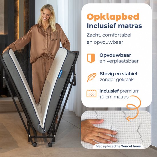 Best Life Opklapbed 90x200 - Logeerbed Inklapbaar - Vouwbed met Matras - 1 Persoons - Plooibed - Incl. Opberghoes