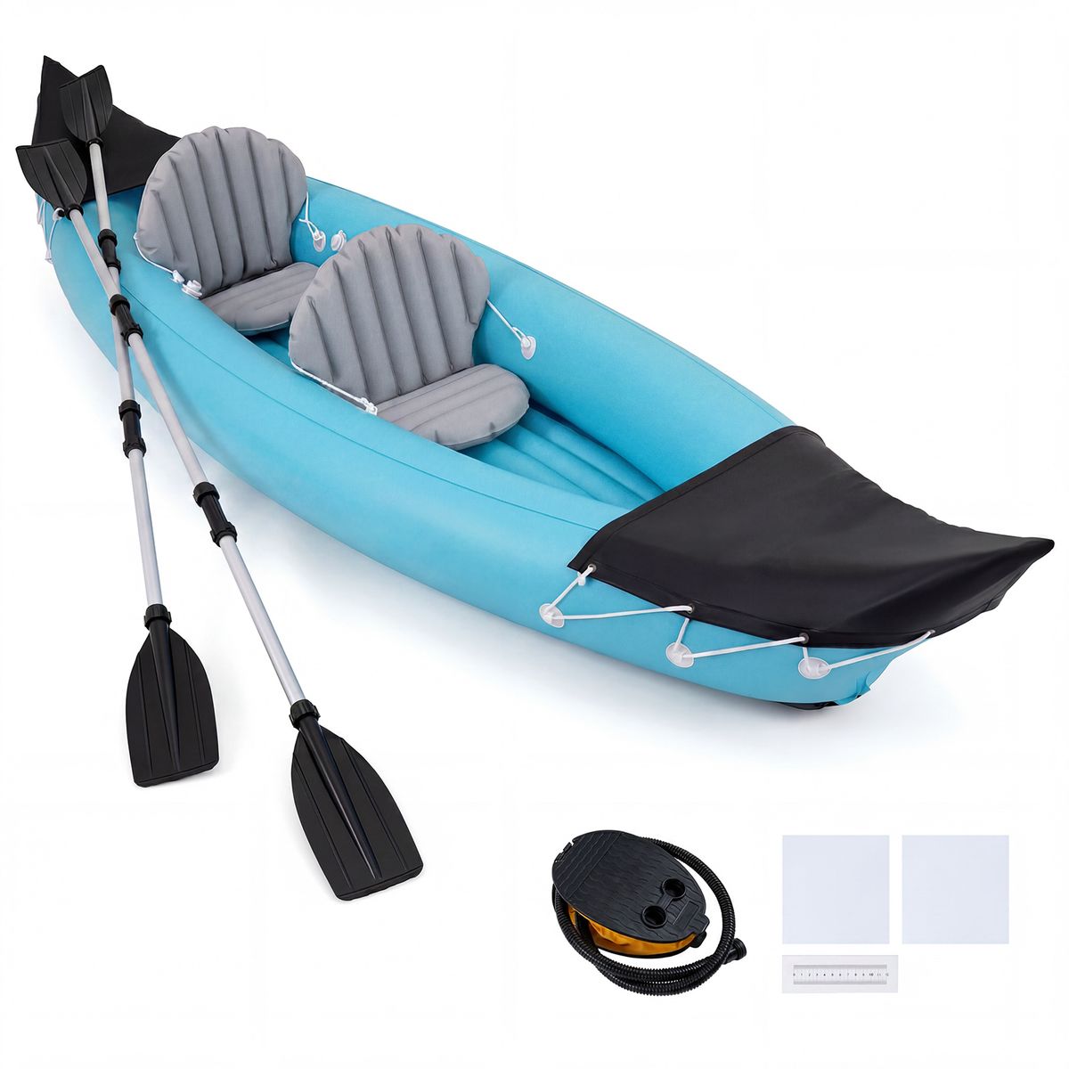 Coast Opblaasbaar Kajakset voor 2 Personen - Met Peddels en Voetpomp - Blauw - 321 x 92 x 45 cm