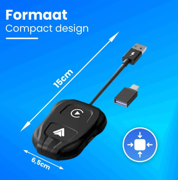 CarMe Luxe 2-in-1 Car Dongle - Draadloos CarPlay & Android Auto - 5GHz Verbinding - USB-C & USB-A - 2024 Model - Zwart