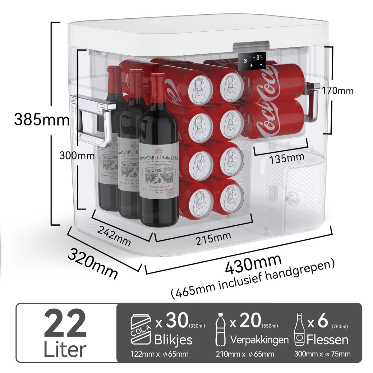 Bingi Compressor Koelbox 22 Liter - Koelen en Vriezen -18 tot 15 °C - 12/24 V en 230 V - Voor Auto, Camper en Camping